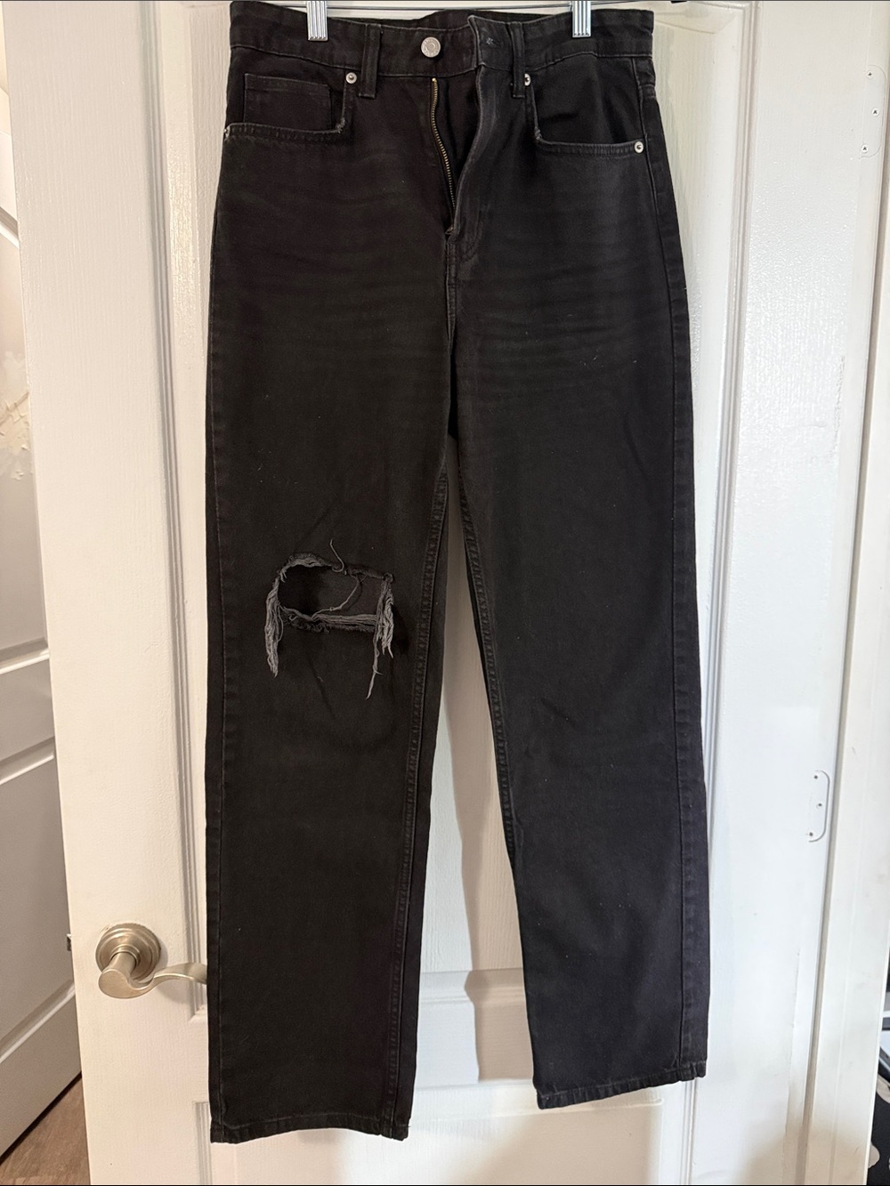 Women's Black Distressed Straight-Leg Jeans